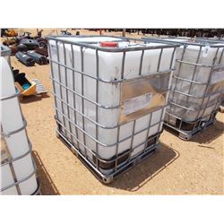 350 GALLON PLASTIC CONTAINER W/ METAL CAGE