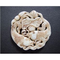 Old China jade hand-carved Fish and lotus root Pendant