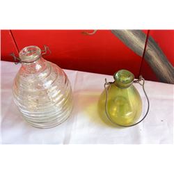 TWO VINTAGE BEEHIVE GLASS TRAPS