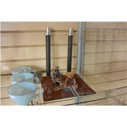 FIREKING CUPS AND BOYDS BEARS AND CANDLESTICKS AND SERVING