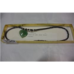 HEMETITE AND JADE HEART PENDANT