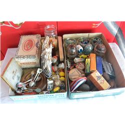 TWO TRAYS OF MARBLES AND COLLECTIBLES