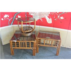 3 RATTAN GLASSTOP ENDTABLES