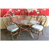 Image 1 : RATTAN PATIO GLASSTOP PATIO TABLE AND FIVE CHAIRS