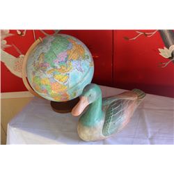 WOODEN DUCK AND GLOBE