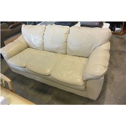 BEIGE LEATHER PILLOW BACK SOFA