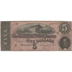 1864 $5 Confederate States of America Bank Note