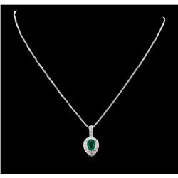 14KT White Gold 2.21 ctw Emerald and Diamond Pendant With Chain