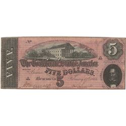 1864 $5 Confederate States of America Bank Note