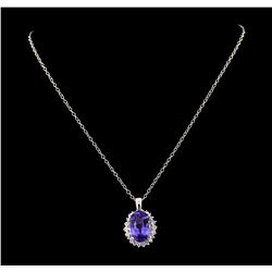 11.33 ctw Tanzanite and Diamond Pendant With Chain - 14KT White Gold