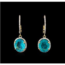 6.41 ctw Apatite and Diamond Earrings - 14KT Yellow Gold