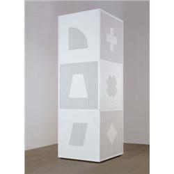 SOL LEWITT (b. 1928) COLUMN WITH GEOMETRIC FIGURES WITHIN A SQUARE painted wood 1131/4 x 383/4 x ...