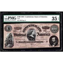 1864 $100 The Confederate States of America Note PMG Choice VF 35EPQ