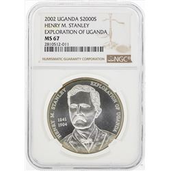 2002 Uganda 2000 Shillings Henry M Stanley Silver Coin NGC MS67