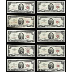 Lot of (10) 1963A $2 Legal Tender Notes