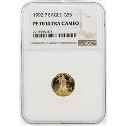 1992 $5 Proof American Eagle Gold Coin NGC PF70 Ultra Cameo