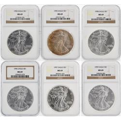 1994-1999 American Silver Eagle Coins NGC MS69