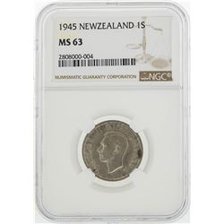 1945 New Zealand 1 Shilling Coin NGC MS63