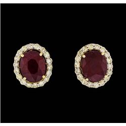 14KT Yellow Gold 12.07ctw Ruby and Diamond Earrings