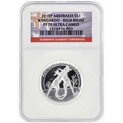 2010P $1 Australia Kangaroo High Relief Silver Coin NGC PF70 Ultra Cameo