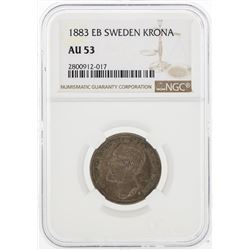 1883-EB Sweden 1 Krona Silver Coin NGC AU53