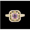 Image 2 : 14KT Yellow Gold 0.67ct Amethyst and Diamond Ring