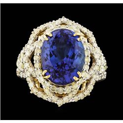 14KT Yellow Gold 7.23ct Tanzanite and Diamond Ring