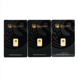 Lot of (3) Perth Mint Australia 1 gram Gold Bars