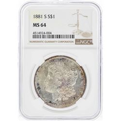 1881-S $1 Morgan Silver Dollar Coin w/ Nice Toning NGC MS64
