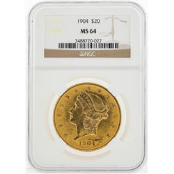 1904 $20 Liberty Head Double Eagle Gold Coin NGC MS64