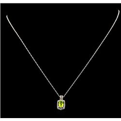14KT White Gold 0.79ct Peridot and Diamond Pendant with Chain