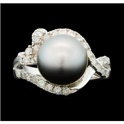 SILVER 10.50mm Tahitian Pearl and Diamond Ring