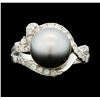Image 1 : SILVER 10.50mm Tahitian Pearl and Diamond Ring