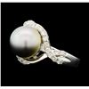 Image 2 : SILVER 10.50mm Tahitian Pearl and Diamond Ring