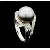Image 4 : SILVER 10.50mm Tahitian Pearl and Diamond Ring