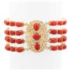 14K Gold 39.10ct Coral 1.05cts Diamond Bracelet