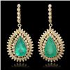 Image 1 : 14K Gold 13.73ct Emerald 4.01ct Diamond Earrings