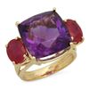 Image 1 : 14K Gold 12.32ct Amethyst 3.64ct Ruby Ring
