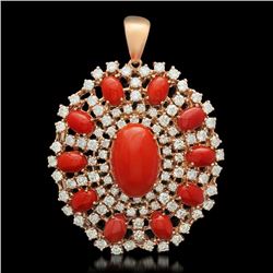 14K Yellow Gold 15.72ct Coral 5.48ct Diamond Pendant