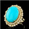Image 2 : 14k Gold 12.00ct Turquoise 2.05ct Diamond Ring