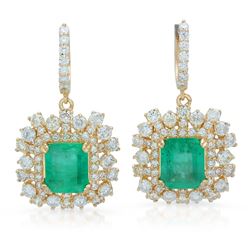14K Gold 6.28ct Emerald 5.84ct Diamond Earrings