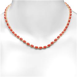 14K Gold 17.61ct Coral 1.17cts Diamond Necklace