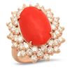 14K Gold 6.39ct Coral 2.41cts Diamond Ring