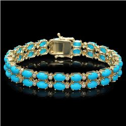 14K Gold 16.43ct Turqoise 1.20ct Diamond Bracelet