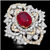 Image 1 : 14K Gold 4.26ct Ruby 3.26ct Diamond Ring