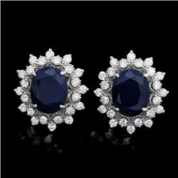 14k Gold 6ct Sapphire 1.25ct Diamond Earrings