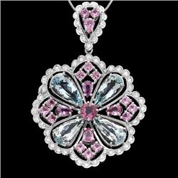 14k Aquamarine Sapphire Spinnel Diamond Pendant