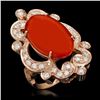 14K Gold 9.46ct Coral & 1.25ct Diamond Ring