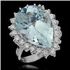14K Gold 11.27ct Aquamarine 1.25ct Diamond Ring