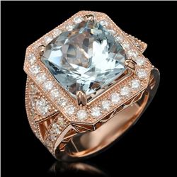 14K Gold 9.48ct Aquamarine & 2.10ct Diamond Ring
